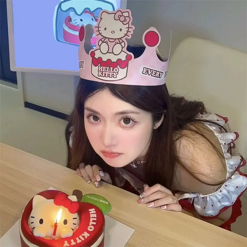 Sanrio Hello Kitty  Birthday Party Hat Cartoon Girl Cute Happy Birthday Kids Adult Party Hats Party Decorations Crown Supplies