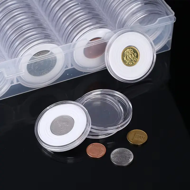 100pcs Clear Commemorative Coinning Storage Box Storage Protection Coinning Suitable Transparent Portable Round Storage Box
