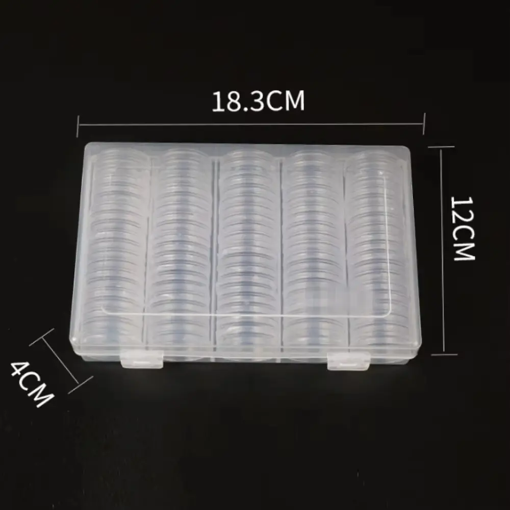 100pcs Clear Commemorative Coinning Storage Box Storage Protection Coinning Suitable Transparent Portable Round Storage Box