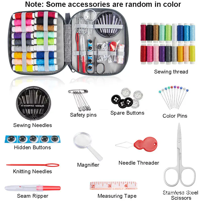 Sewing Kit Complete Set with Threads Needles Scissors Tape Measure Buttons and More for DIY Handcraft Projects Home and Travel