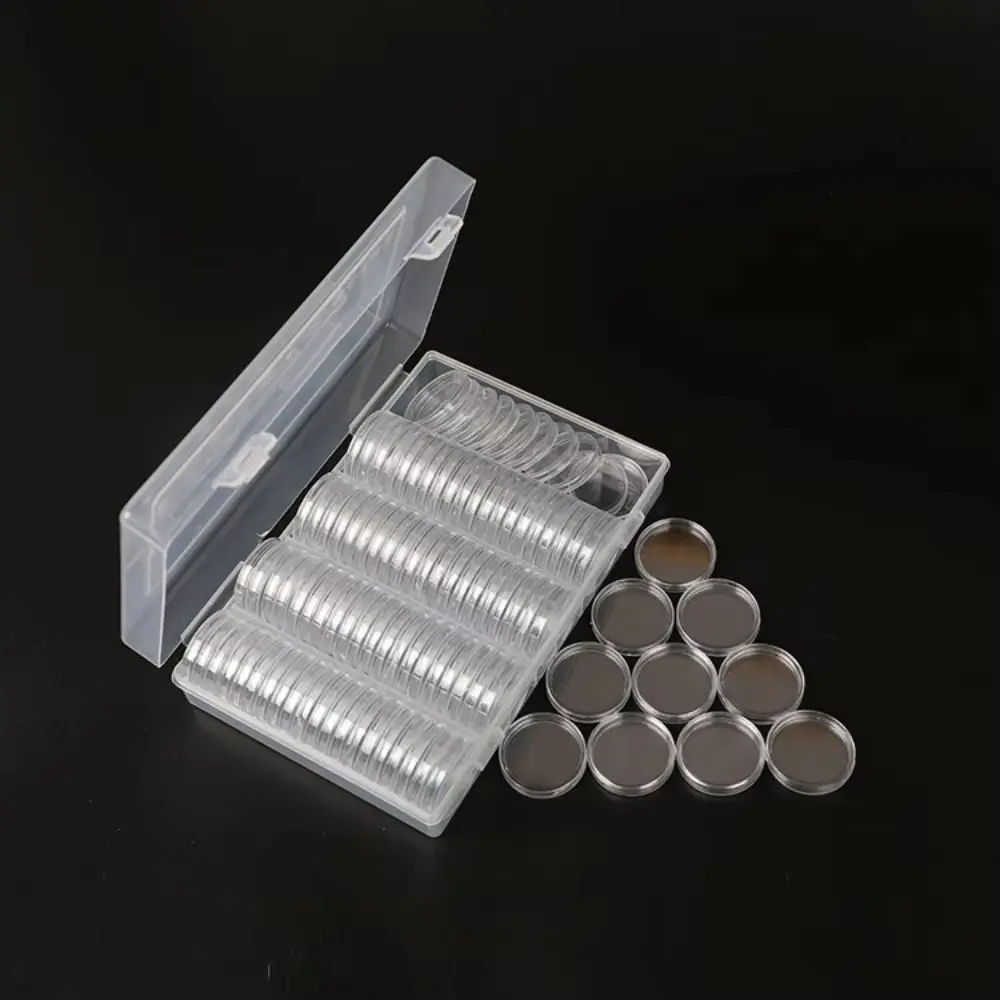 100pcs Clear Commemorative Coinning Storage Box Storage Protection Coinning Suitable Transparent Portable Round Storage Box