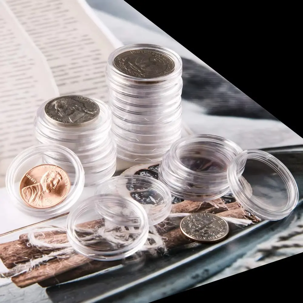 100pcs Clear Commemorative Coinning Storage Box Storage Protection Coinning Suitable Transparent Portable Round Storage Box