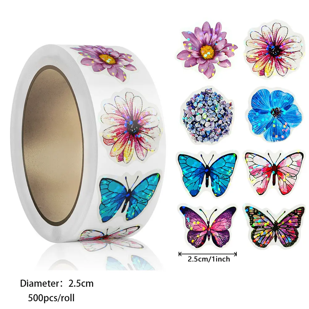 500pcs Butterfly Flower Sticker 8 Design Colorful Butterfly Decals Cute Stickers Party Decoration Scrapbook Stationery