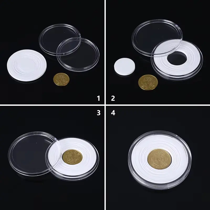 100pcs Clear Commemorative Coinning Storage Box Storage Protection Coinning Suitable Transparent Portable Round Storage Box