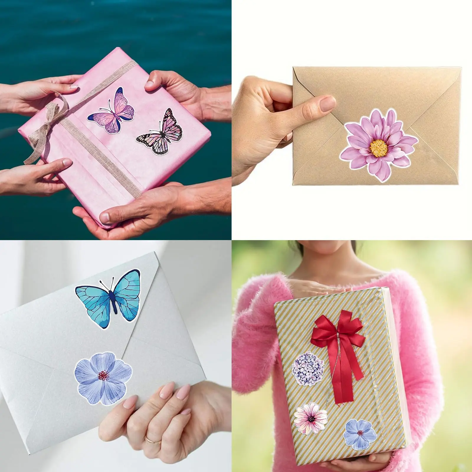500pcs Butterfly Flower Sticker 8 Design Colorful Butterfly Decals Cute Stickers Party Decoration Scrapbook Stationery