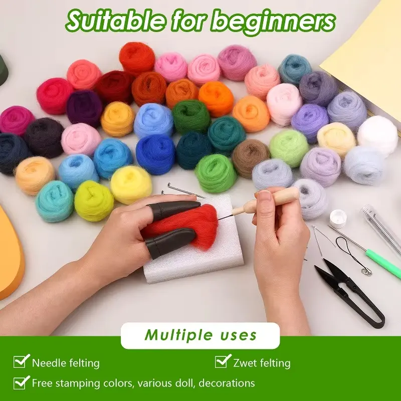 25 Colors Felting Wool Needle Felting Kit Wool Felting Tools Handmade Felt Needle Felting Fabric Materials Accessories ﻿