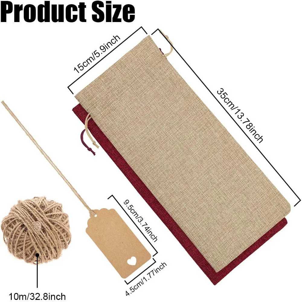 12Pcs Burlap Wine Bags Drawstring Wine Bottle Packaging Bags Reusable 2 Color Wine Bottle Bags For Christmas Wedding Birthday