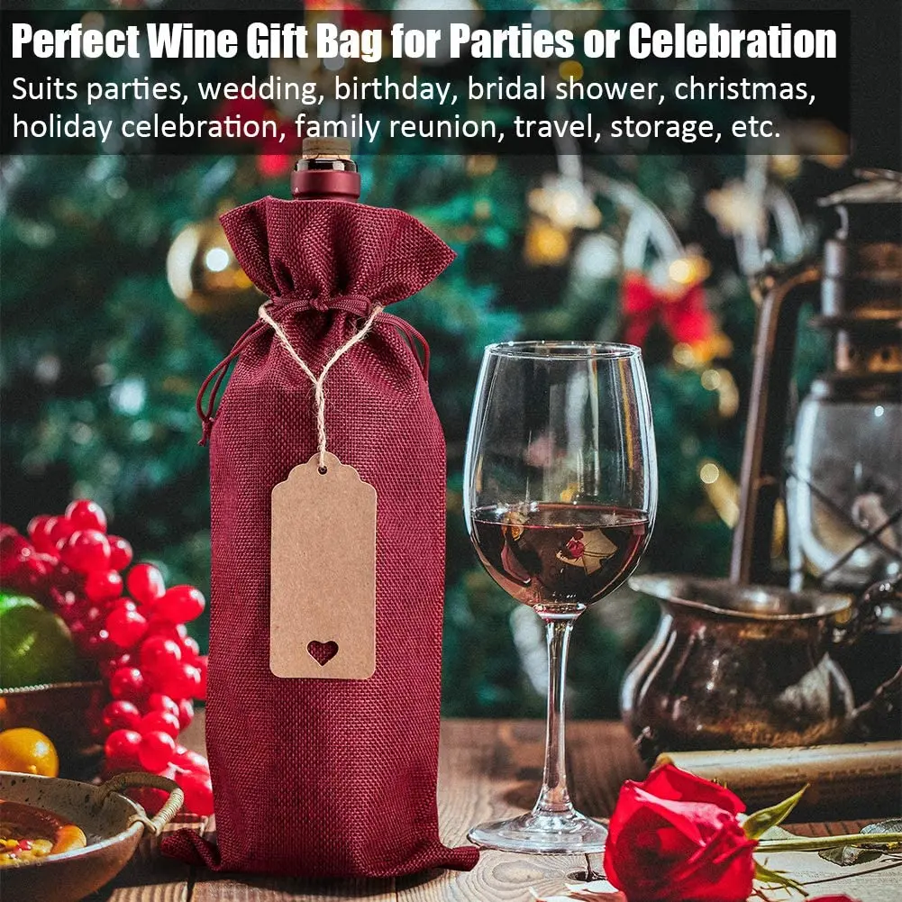 12Pcs Burlap Wine Bags Drawstring Wine Bottle Packaging Bags Reusable 2 Color Wine Bottle Bags For Christmas Wedding Birthday
