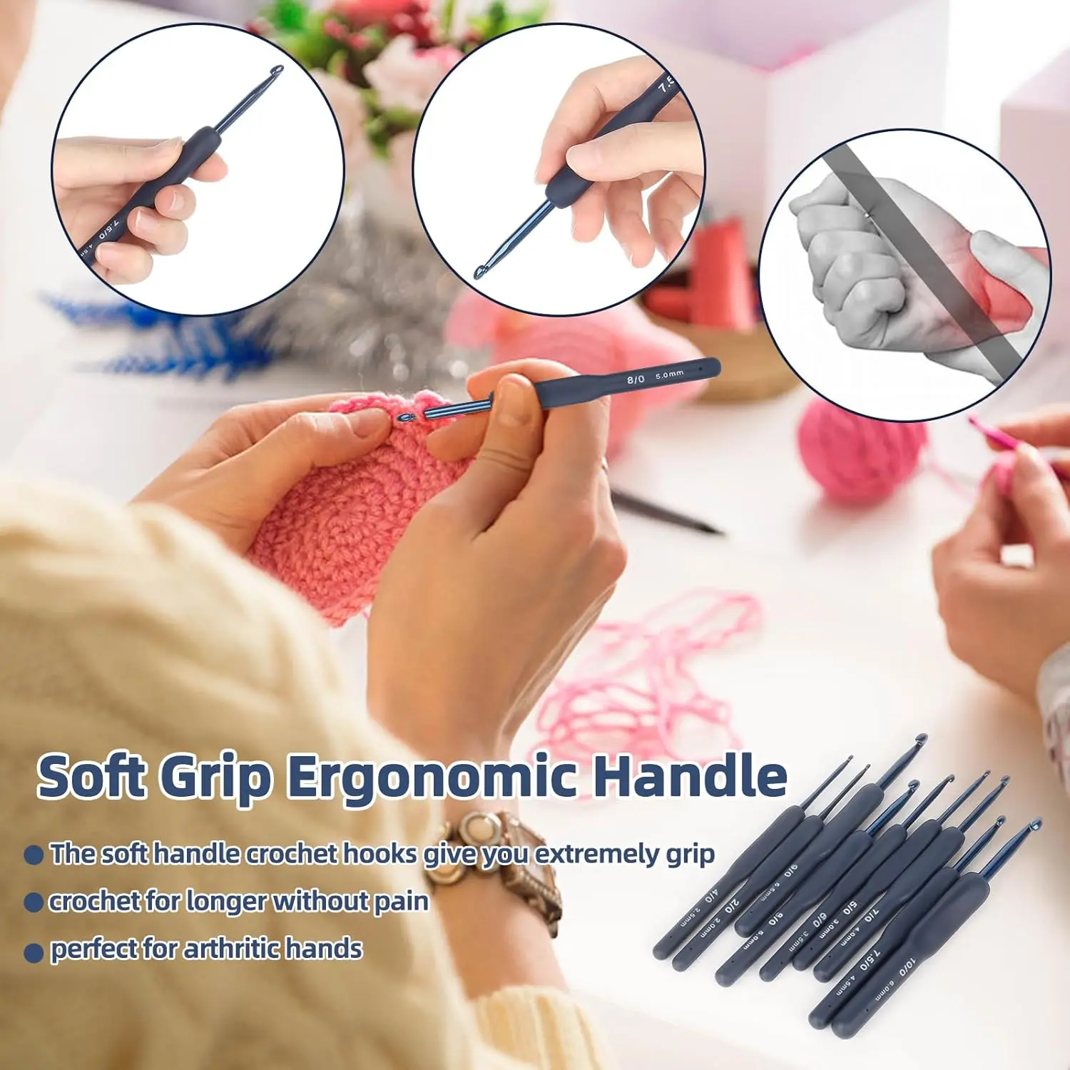 Crochet Hook Set Red 2-6mm Crochet Hook Ergonomically Designed for Arthritis Hands Storage Bag Suitable for Crochet Beginners