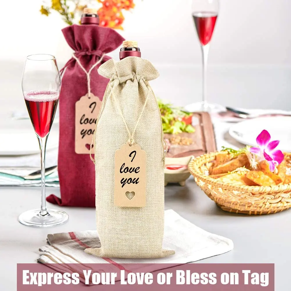 12Pcs Burlap Wine Bags Drawstring Wine Bottle Packaging Bags Reusable 2 Color Wine Bottle Bags For Christmas Wedding Birthday