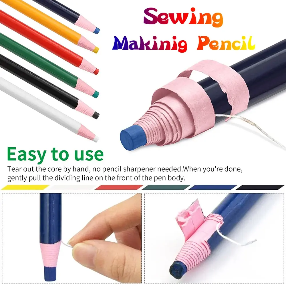 12pcs/Box Cut Free Sewing Tailor Chalk Pencils Fabric Marker Pen Sewing Chalk Garment Pencil for DIY Clothing Tool Accessories