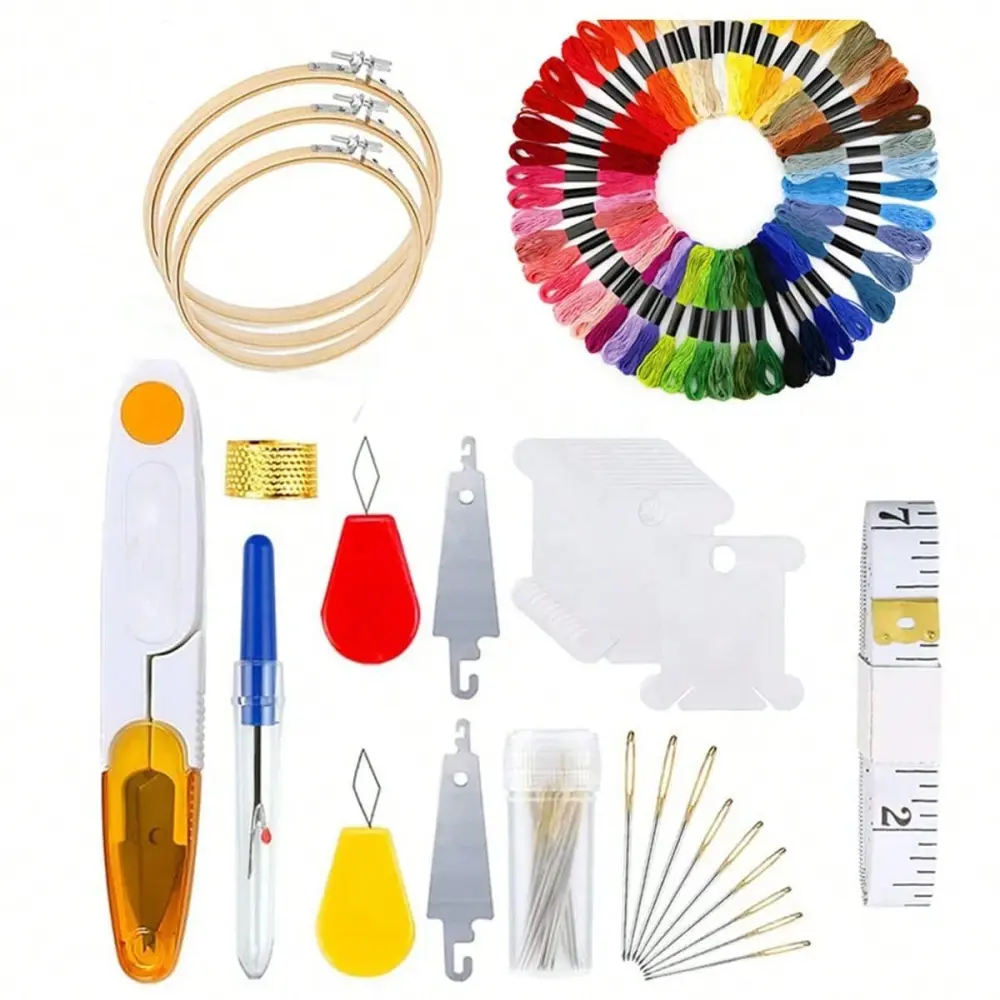 50 Colors Cross Stitch Tool Kit Handmade DIY Embroidery Thread for Beginners Embroidery Frame Knitting Material Package