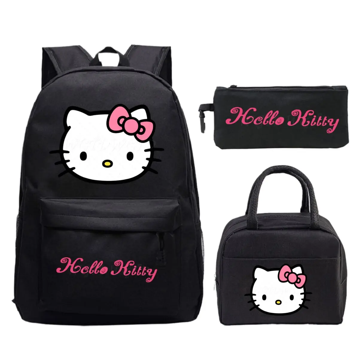 Cartoon Hello Kitty 3pcs Set Backpack Multi-function Cute Hello Kitty Schoolbags Children Teen Pencil Bag Insulated Lunch Bags