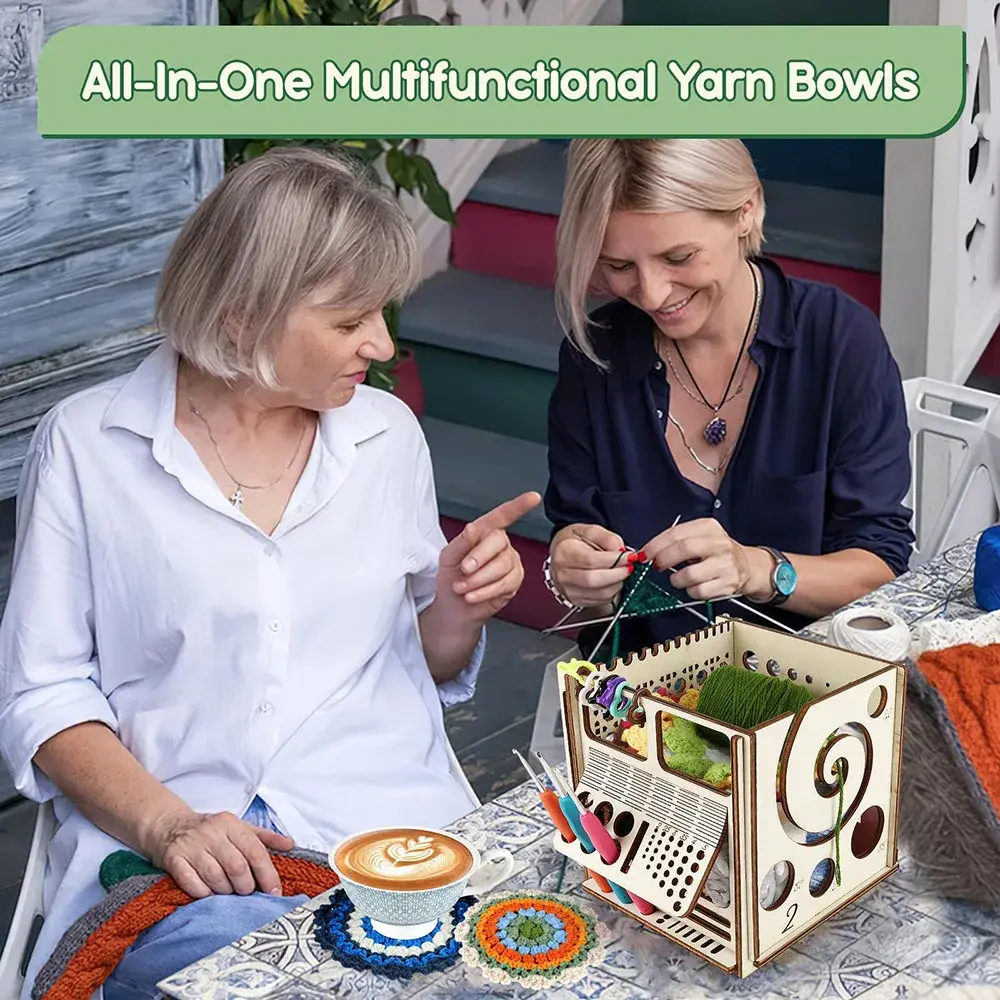 1Pcs Integrated Wooden Yarn Bowl Multifunctional Knitting Tool Multifunctional Yarn Frame Style Knitted Square Yarn Bowl