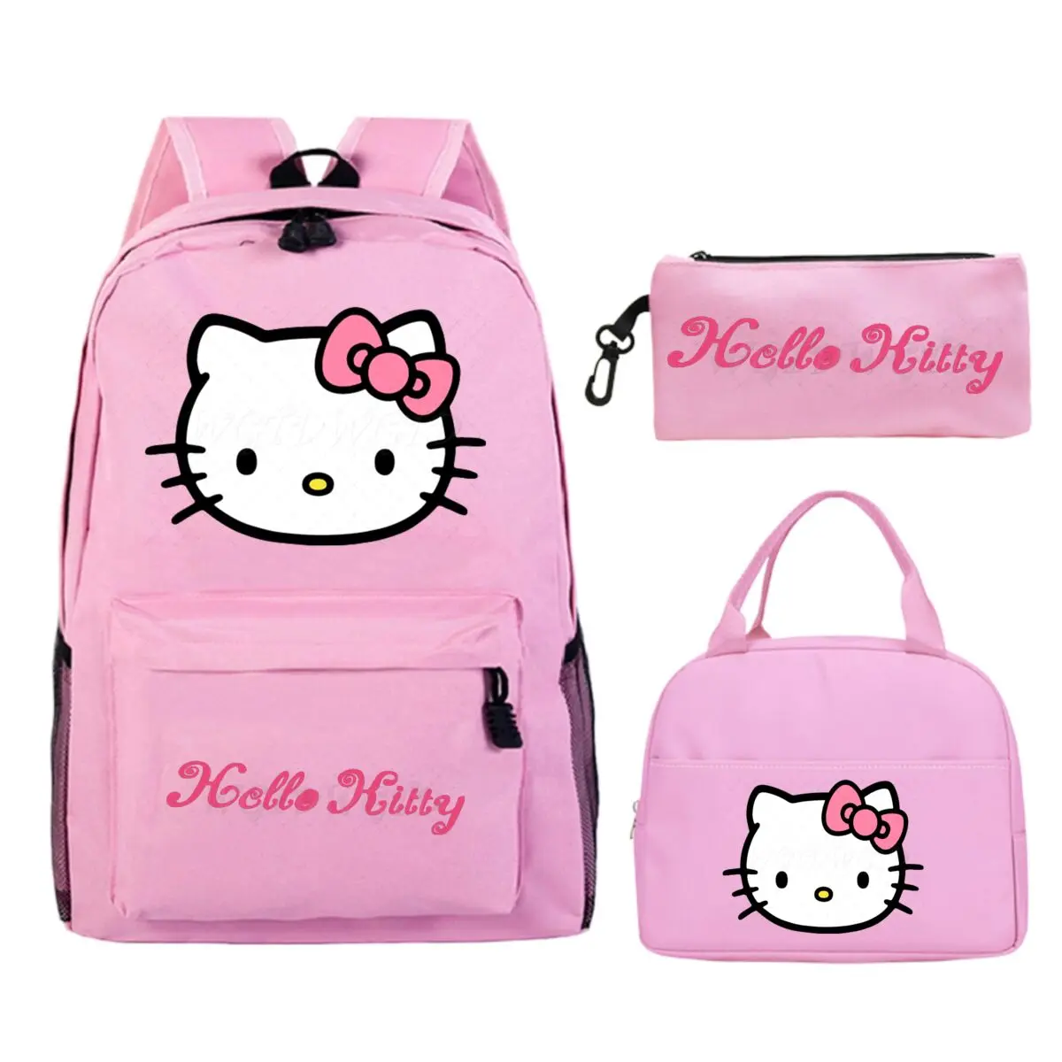 Cartoon Hello Kitty 3pcs Set Backpack Multi-function Cute Hello Kitty Schoolbags Children Teen Pencil Bag Insulated Lunch Bags