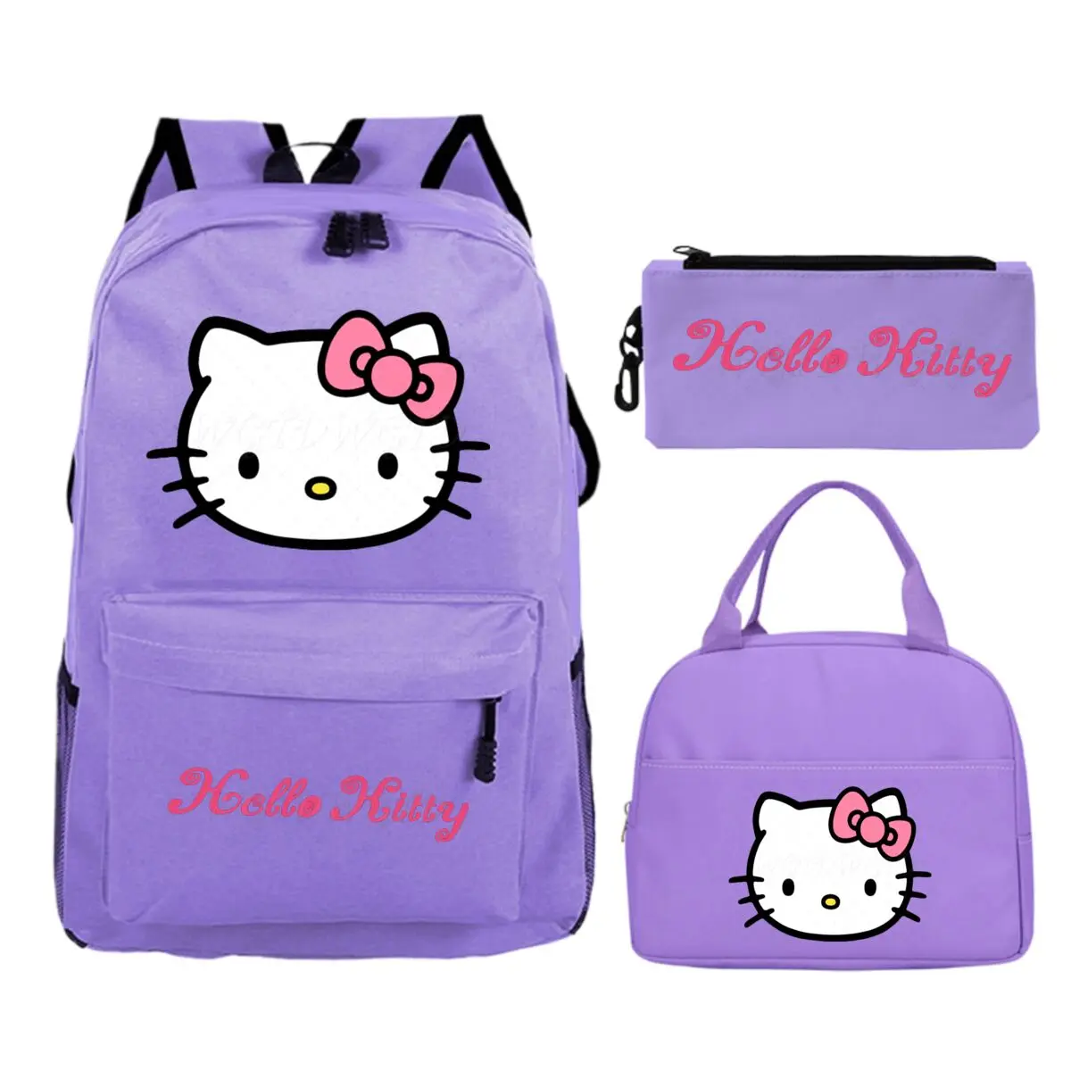 Cartoon Hello Kitty 3pcs Set Backpack Multi-function Cute Hello Kitty Schoolbags Children Teen Pencil Bag Insulated Lunch Bags