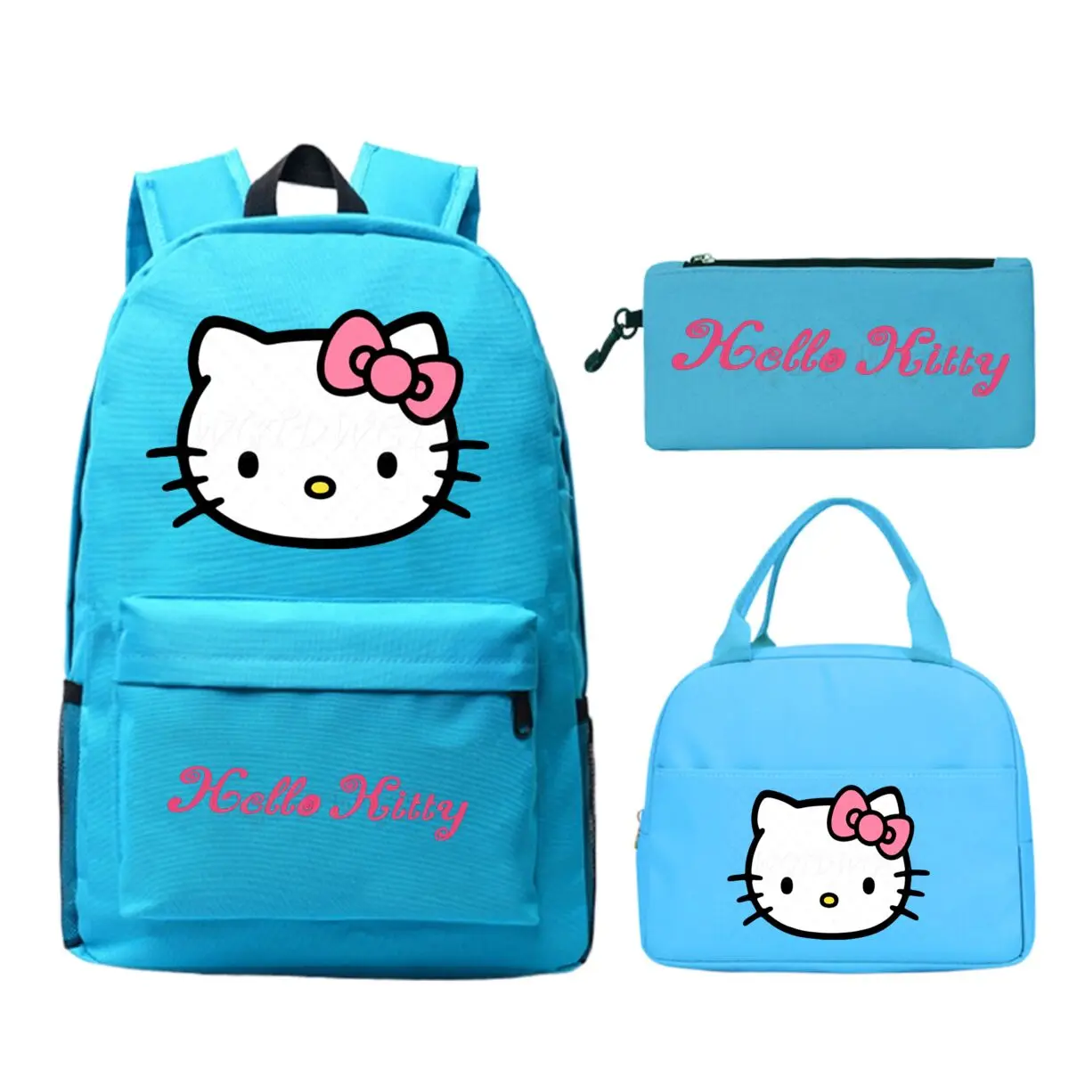 Cartoon Hello Kitty 3pcs Set Backpack Multi-function Cute Hello Kitty Schoolbags Children Teen Pencil Bag Insulated Lunch Bags