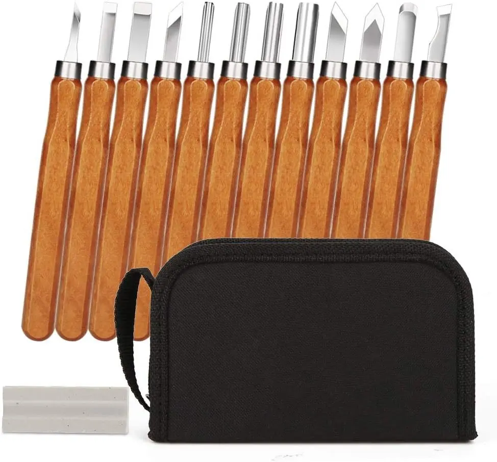 12 Piece Set Of Soft Wood Carving Knife Set Art Carving Knife Set Suitable For DIY Carving Carpenter Experts And Beginners