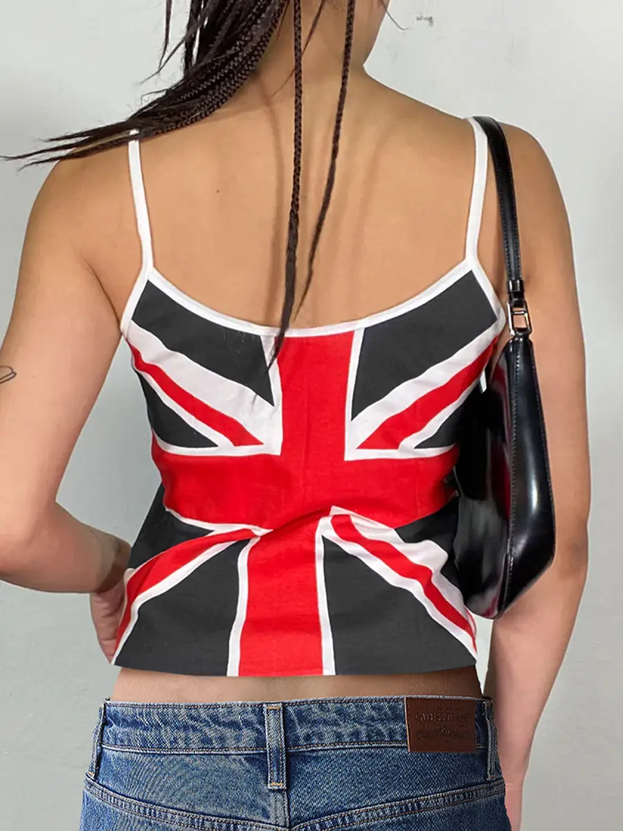Y2K Union Jack Print Camisole for Women Summer Sleeveless Tank Top Slim Yoga Crop Tops Patriotic 4th of July Vest