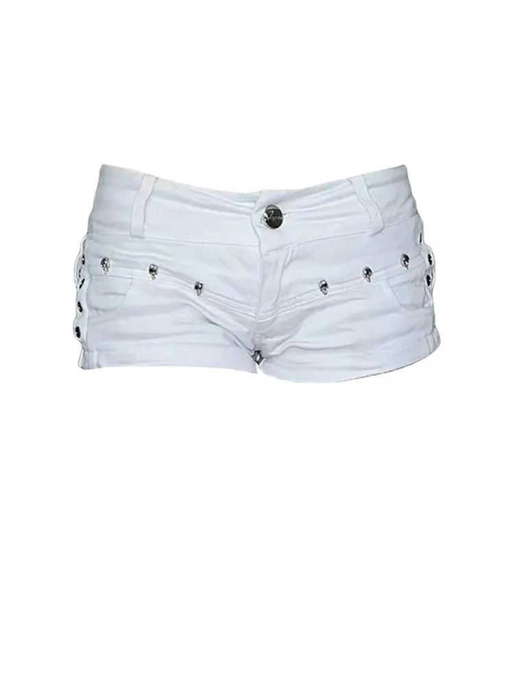 Women White Denim Shorts Y2k High Waist Streetwear Aesthetic Vintage Mini Jeans Shorts Harajuku Korean Summer 2000s Clothes 2024