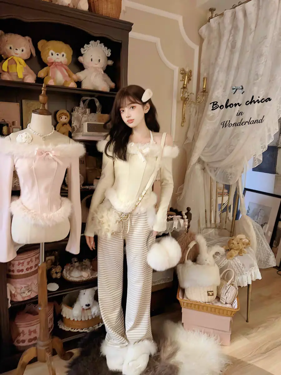 Princess sweet lolita pants bobon21 Inside plush feather striped pants B2373