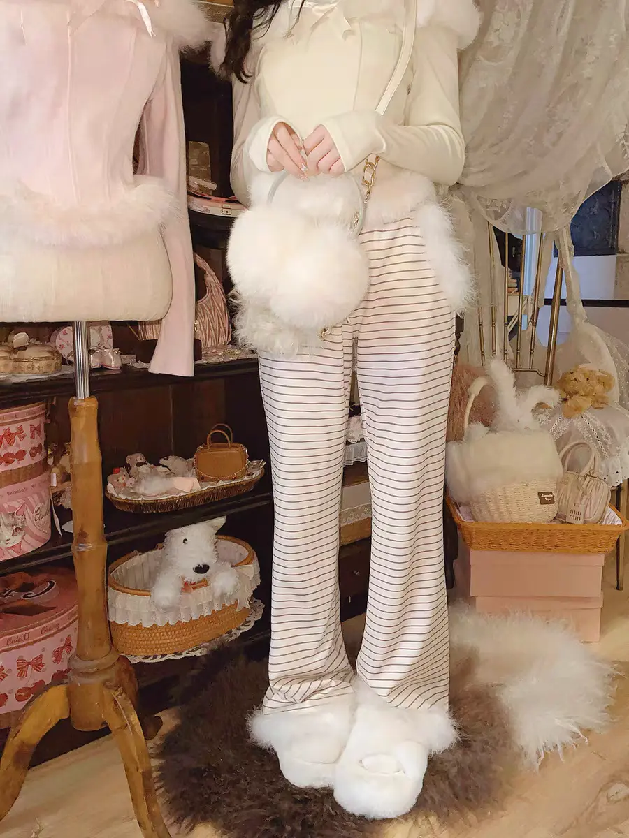 Princess sweet lolita pants bobon21 Inside plush feather striped pants B2373