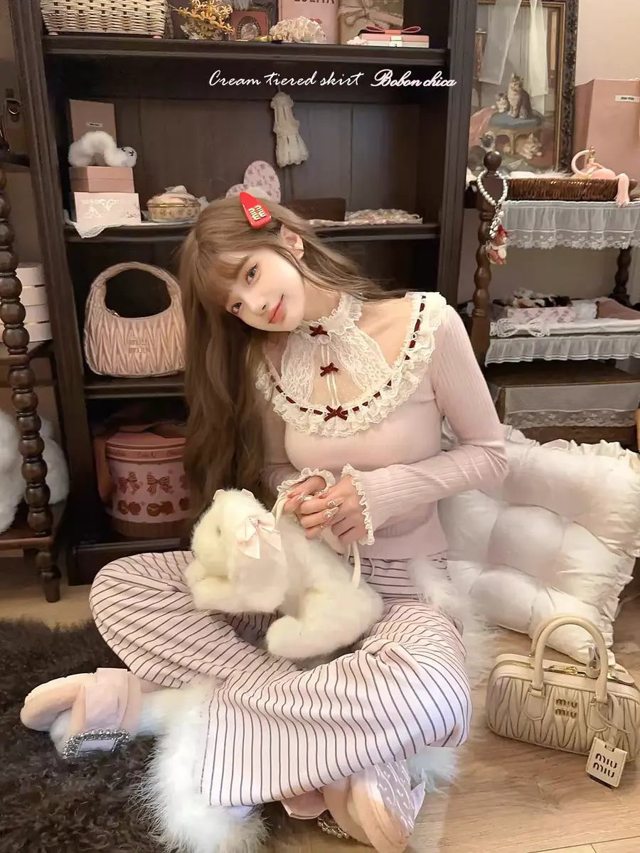 Princess sweet lolita pants bobon21 Inside plush feather striped pants B2373