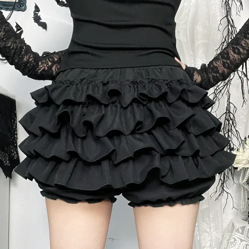 Gothic Mini Skirt 2025 Halloween Goth Aesthetic Y2K Party Club Harajuku Streetwear Women's Ruffled Mini Shorts Skirt with Cross