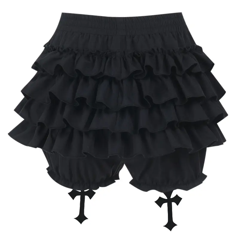 Gothic Mini Skirt 2025 Halloween Goth Aesthetic Y2K Party Club Harajuku Streetwear Women's Ruffled Mini Shorts Skirt with Cross