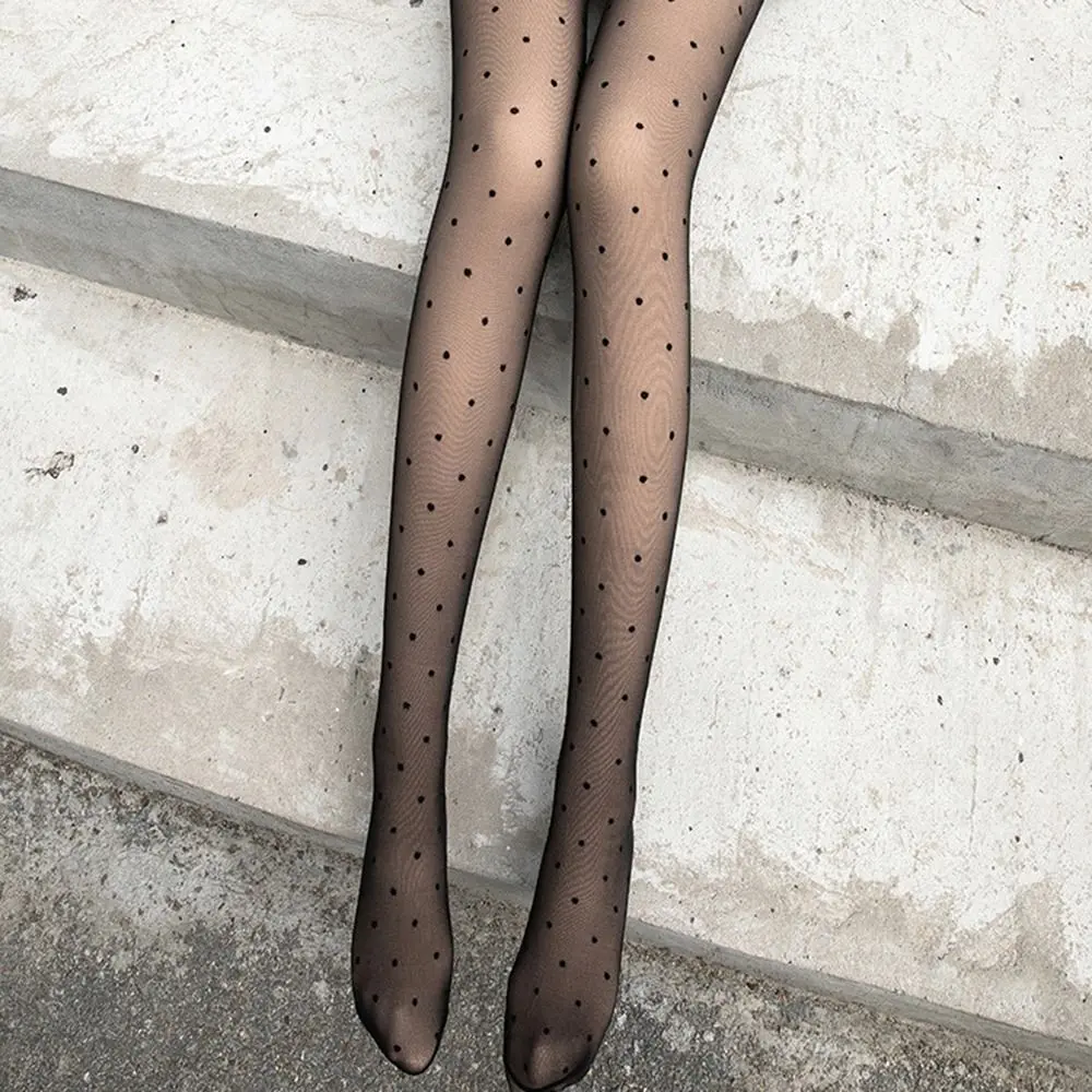 Durable Double-layer Point Dot Pantyhose Nylon Slim High Waist Pantyhose Dress Tights Black Bare Leg Artifact Ladies