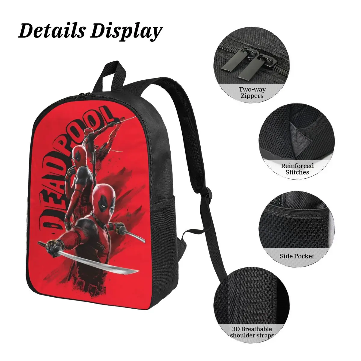 3Pcs Deadpool Backpack Set for Boy Girl Pencil Boxes Bookbag Sets with Lunch Box For Primary School Students Daypack
