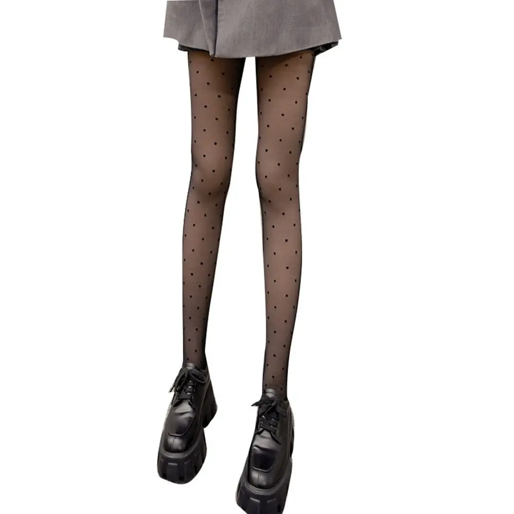 Durable Double-layer Point Dot Pantyhose Nylon Slim High Waist Pantyhose Dress Tights Black Bare Leg Artifact Ladies