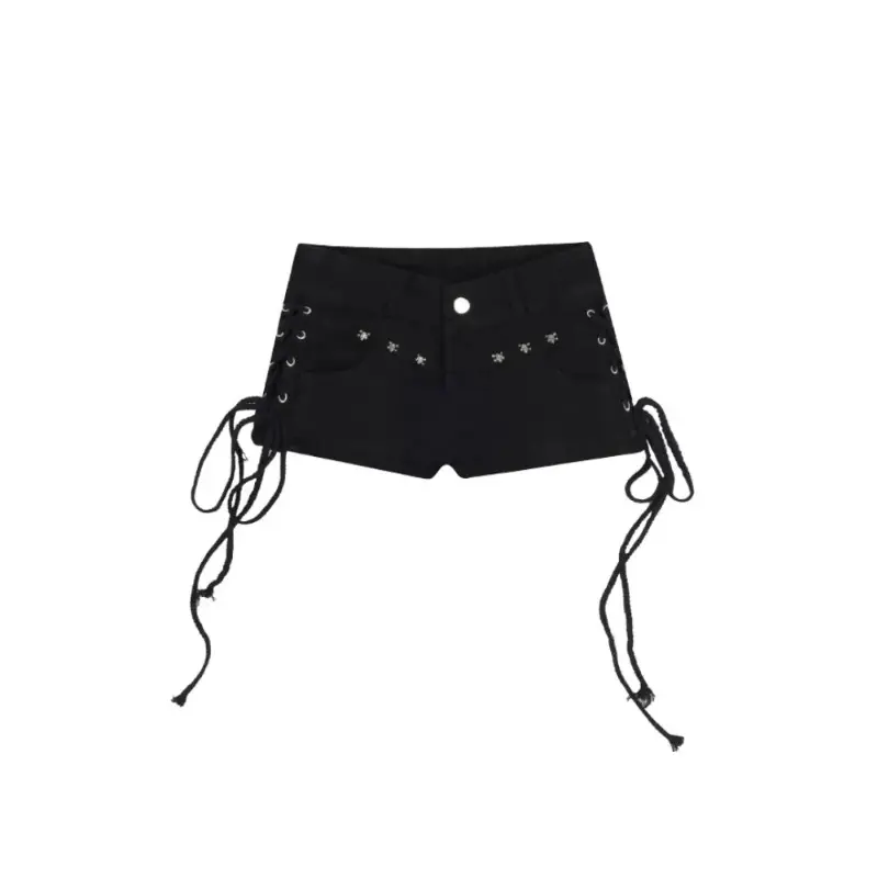 Gothic Y2k Lace Up Low Rise Denim Shorts Women 2000s Fashion Grunge Sexy Hot Pants Streetwear Harajuku American Retro Shorts