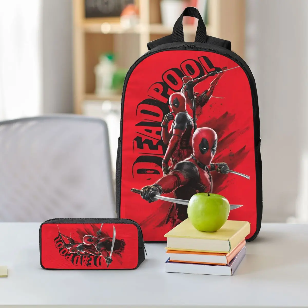 3Pcs Deadpool Backpack Set for Boy Girl Pencil Boxes Bookbag Sets with Lunch Box For Primary School Students Daypack
