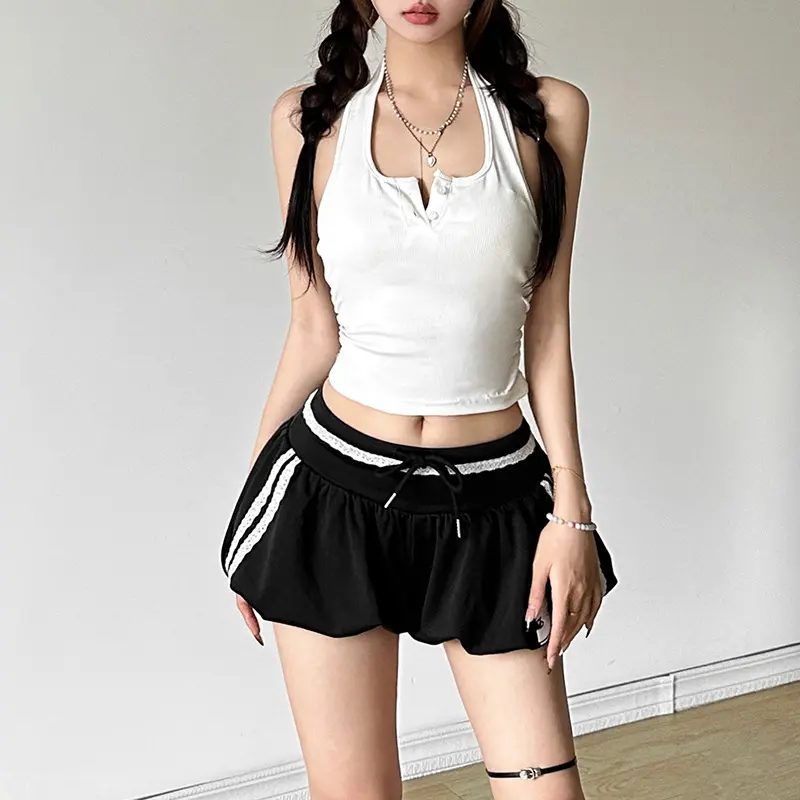 Lace Trim Low Waisted Shorts Elastic Waist Shorts Puff Shorts Mini Shorts Y2k Shorts Trendy Shorts Summer Shorts