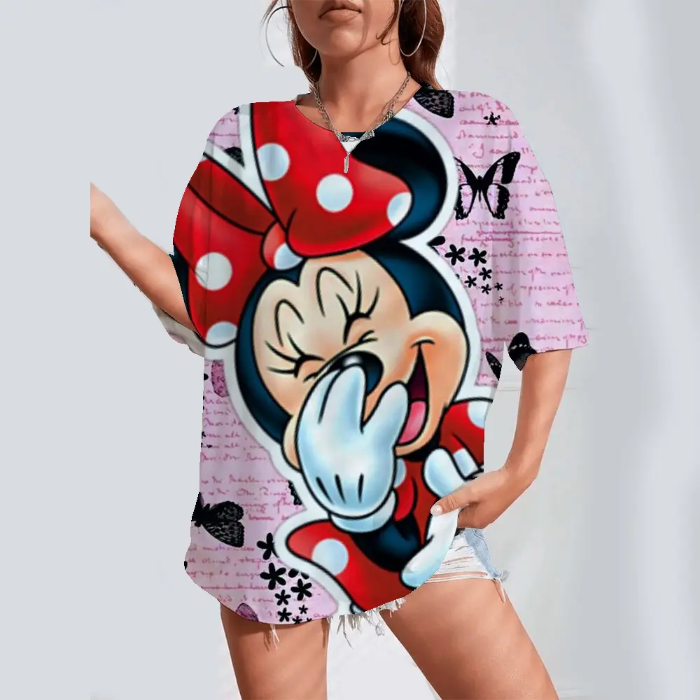 Fashion Women's T Shirt Disney Mickey Mouse Clothing O-neck Tops Pullover 3D Print Short Sleeve Tees Loose Streetwear Summer