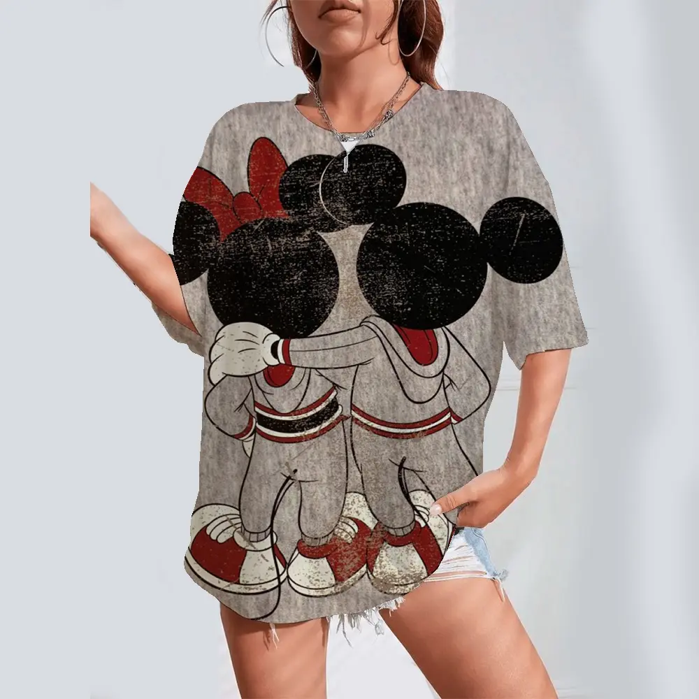 Fashion Women's T Shirt Disney Mickey Mouse Clothing O-neck Tops Pullover 3D Print Short Sleeve Tees Loose Streetwear Summer