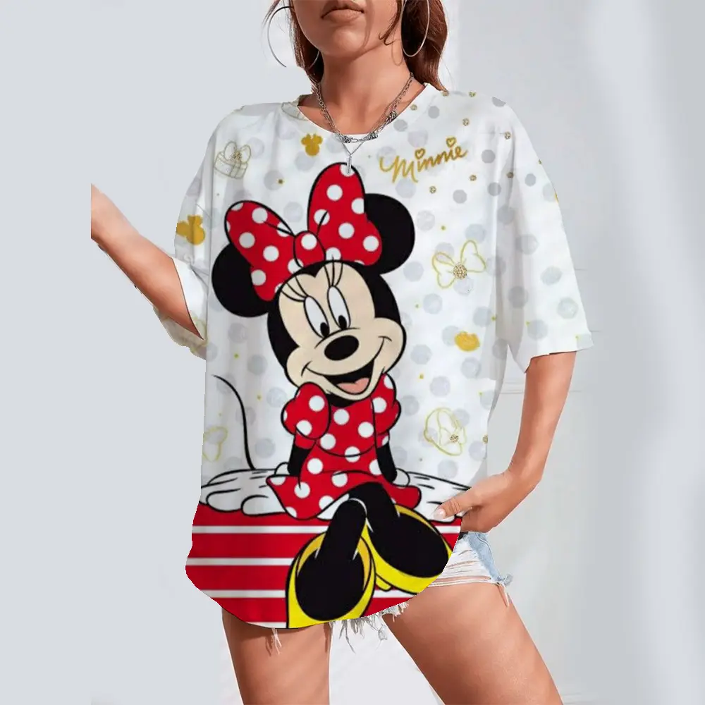 Fashion Women's T Shirt Disney Mickey Mouse Clothing O-neck Tops Pullover 3D Print Short Sleeve Tees Loose Streetwear Summer