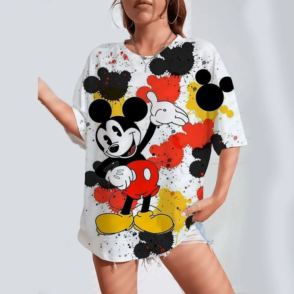 Fashion Women's T Shirt Disney Mickey Mouse Clothing O-neck Tops Pullover 3D Print Short Sleeve Tees Loose Streetwear Summer