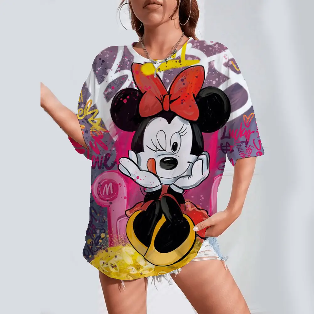 Fashion Women's T Shirt Disney Mickey Mouse Clothing O-neck Tops Pullover 3D Print Short Sleeve Tees Loose Streetwear Summer