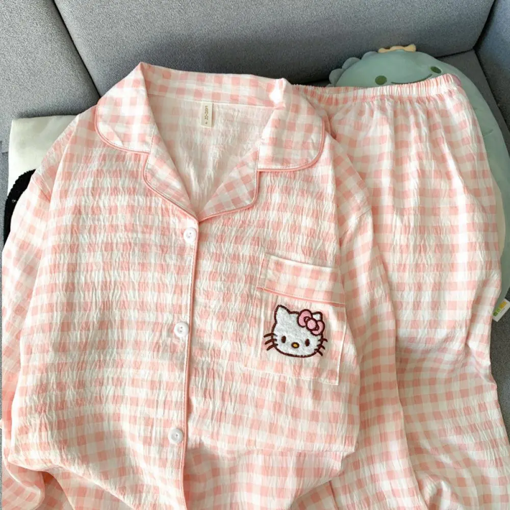 Anime Hello Kitty Women Pajamas Suit Sanrio Cartoon Pochacco Long Sleeve Pants Homewear Set Kawaii Loose Casual Girls Nightwear