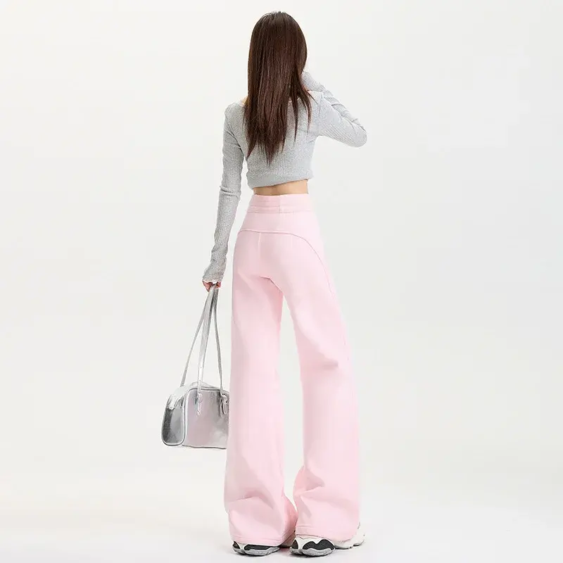 Pink Bell Bottom Casual Pants Women's Spring 2025 New Small Size High Waist Slimming Sports Sweatpants