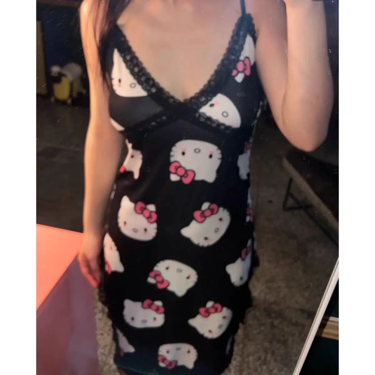 Sanrio Hello Kitty Suspender Nightgown Girl Student Summer Thin Home Clothes Cute Cartoon European and American Style Pajamas