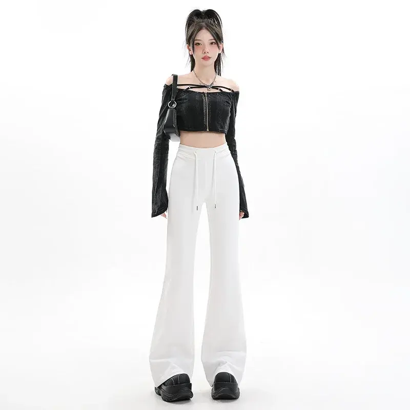 Pink Bell Bottom Casual Pants Women's Spring 2025 New Small Size High Waist Slimming Sports Sweatpants