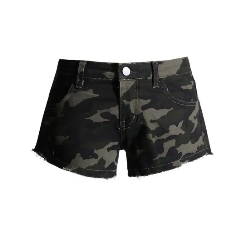 American High Street Camouflage Denim Shorts Sexy Low Waist Slim Fit Hot Shorts 2025 Summer New Straight Bodycon Short Pants