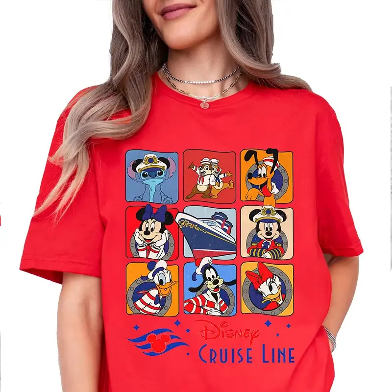 Disney Cruise Line Mickey&Friends Cartoon Printed Summer Women's T-Shirt Cotton Short Sleeve Casual Top Loose Clothing