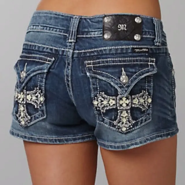 Summer Gothic Retro Cross Hot Diamond Jean Shorts Hot Sexy Girl Y2k Biker Shorts Women Harajuku Hip Hop Tight Booty Shorts