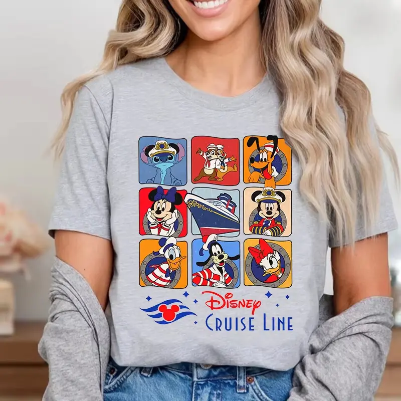 Disney Cruise Line Mickey&Friends Cartoon Printed Summer Women's T-Shirt Cotton Short Sleeve Casual Top Loose Clothing