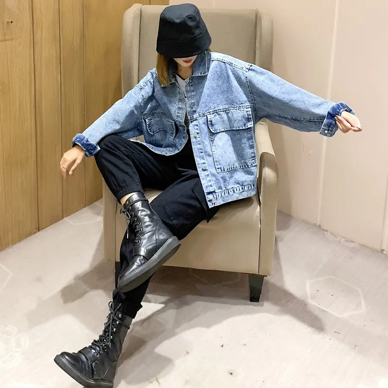 2025 Spring Autumn Jacket Embroidery Sequin Cartoon Oversized Denim Coat Women's Loose Korean Style Mid-Length Jeans Chaquetas