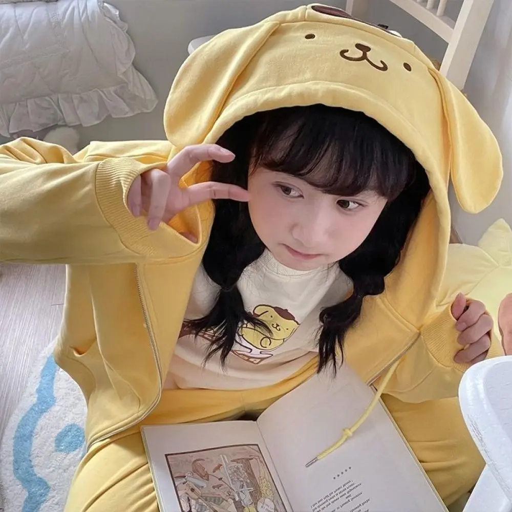 Kawaii Cinnamoroll Hooded Hoodie Cardigan Coat Sanrioed Anime Melody Kuromi Cute Costume Jacket Spring Loose Girls Student Sweet